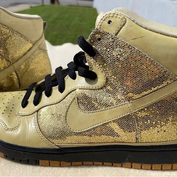 Vintage 2009 Nike SB Womens Dunk High Skinny 'Metallic Gold’ Great Condition - Picture 6 of 11